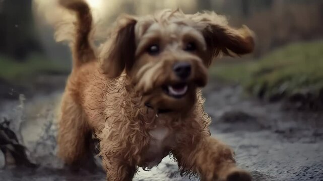 Dog Splashing in Muddy Puddle