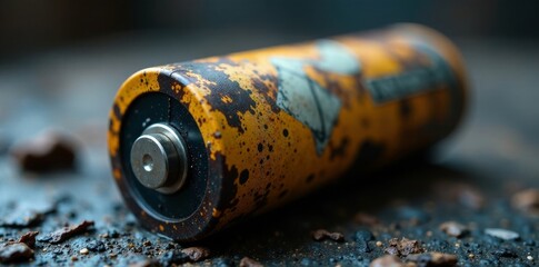 Close-up of discharged battery with corrosion, selective focus, hazardous waste , corrosion, worn out