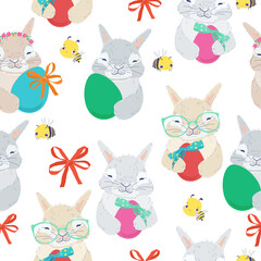 Seamless Pattern with Cute Easter Bunny
