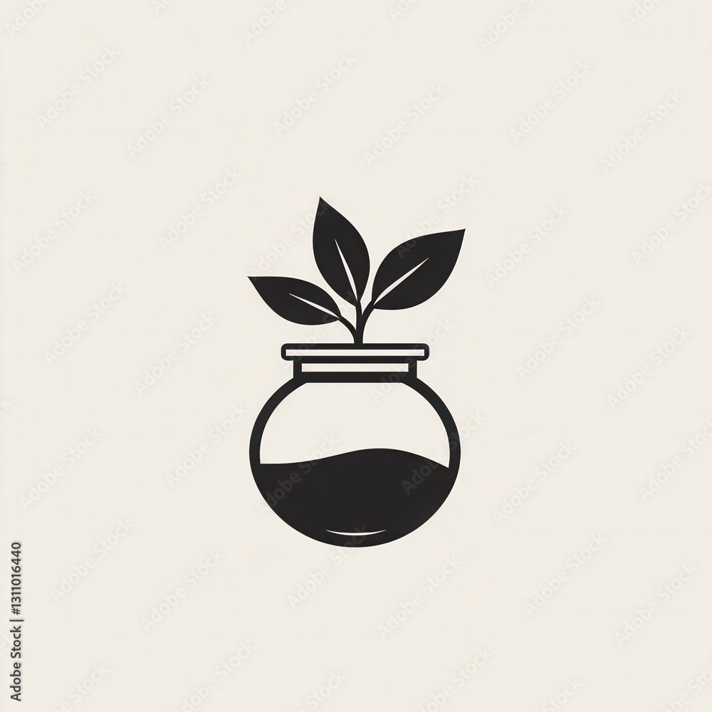 Poster elegant minimalist spice jar logo featuring simple black and white design with herbal elements suita