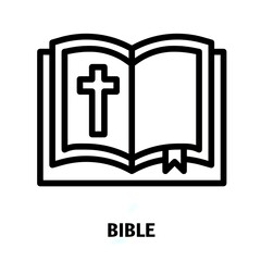 Obraz premium Bible editable stroke outline icon isolated on white background flat vector illustration, Pixel perfect