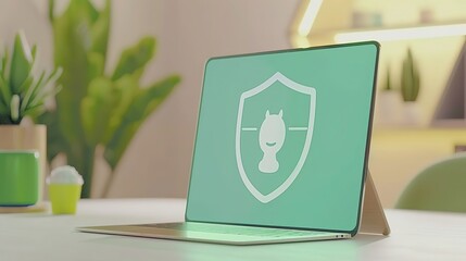 Close-up of a digital screen with a pop-up ad blocked by a shield icon, symbolizing ad-free browsing and online privacy protection in a modern workspace setting.