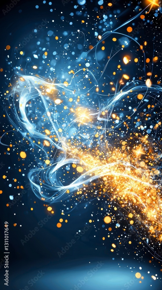 Poster dynamic light trails and sparkling particles abstract background digital art vivid colors cosmic vib