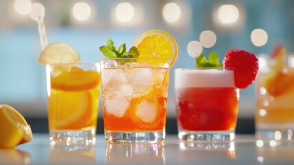 Refreshing Summer Cocktails with Citrus and Berries in Glasses