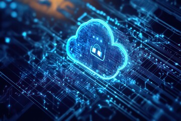 Fototapeta premium A business-oriented visualization of a secure cloud storage system with biometric authentication.