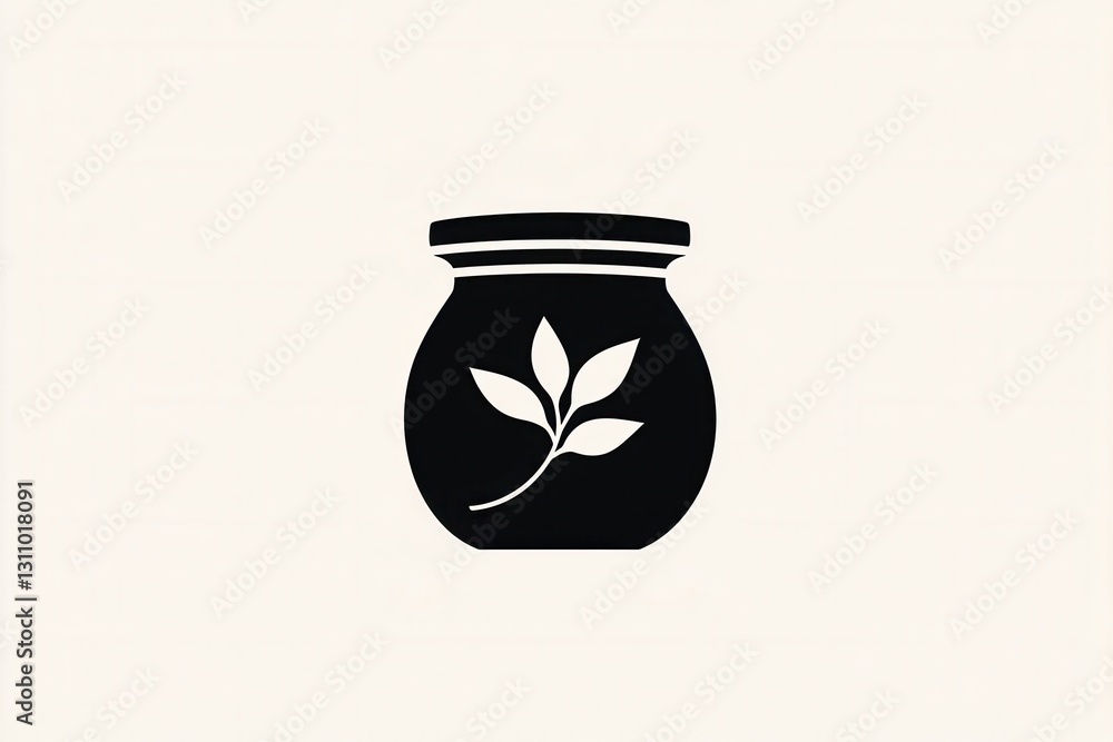 Poster Elegant minimalist spice jar logo showcasing black and white design with herbal branding emphasizing simplicity and sophistication
