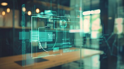 Close-up of a digital screen with a pop-up ad blocked by a shield icon, symbolizing ad-free browsing and online privacy protection in a modern workspace setting.