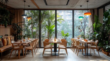 Fototapeta premium Lush Urban Restaurant Interior