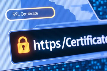 SSL Secure Connection: Close-Up of Browser Window with Lock Icon for HTTPS Encryption and Cybersecurity, ssl lock, ssl padlock, website design, ssl badge, ssl shield, Https, TLS, SSL certificate