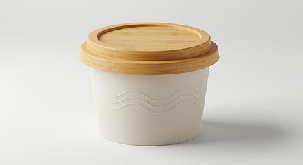 Storage Container with Wooden Lid on White Background for Kitchen