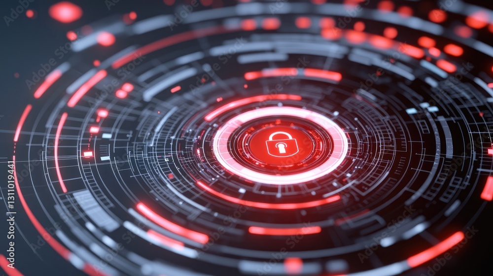 Poster digital security concept with locked padlock and abstract design