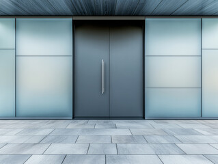 Fototapeta premium Modern entrance with sleek design and minimalistic style in urban setting