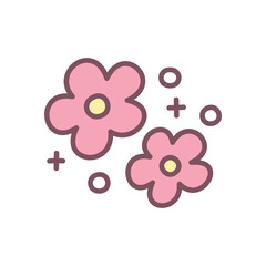 Cute flower and hearts icon. Hand drawn illustration of a yellow flower head with little pink hearts isolated on a white background. Vector 10 EPS.