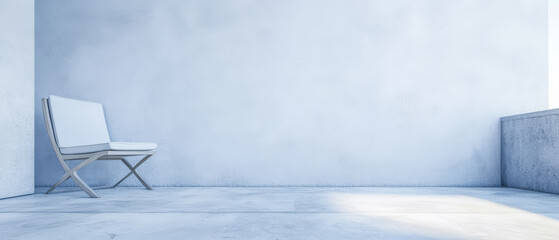 Modern minimalist seating area in a bright spacious environment with soft light