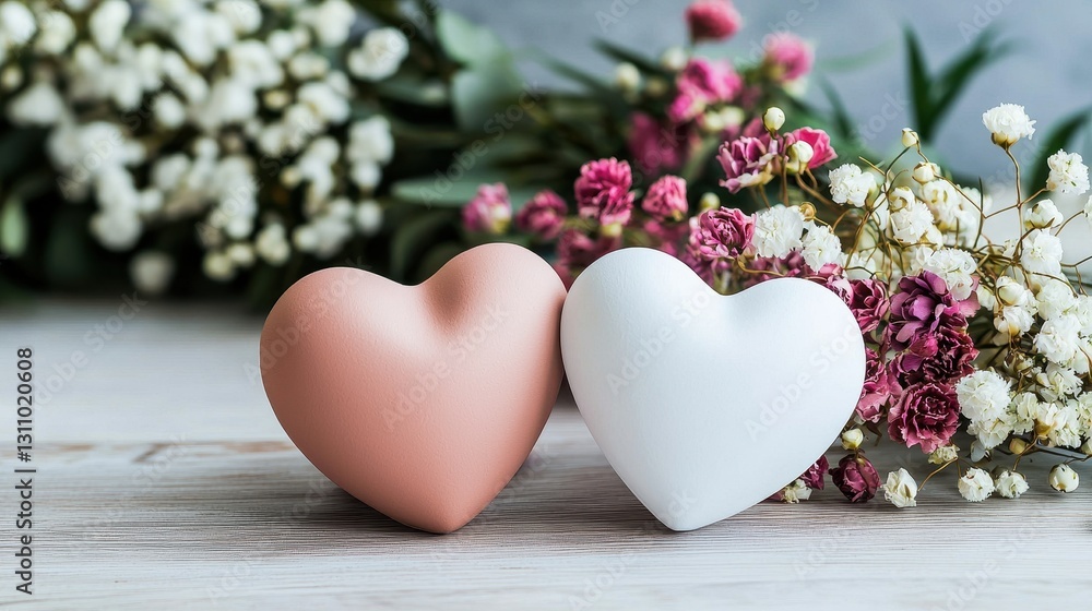 Poster elegant heart-shaped decor for adding a touch of romance to any space displayed with beautiful flowe