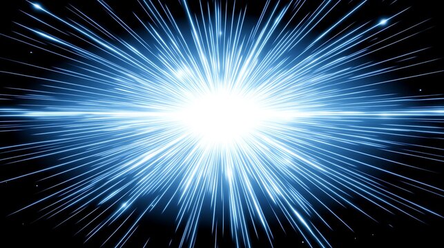 Energetic burst of blue light streaks across a dark expanse space