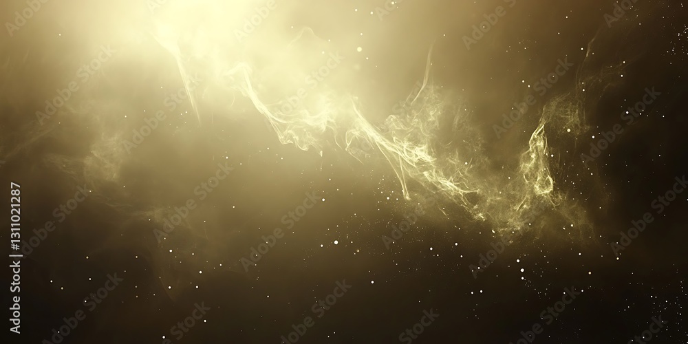 Poster golden celestial nebula with sparkling stars in vast outer space depth