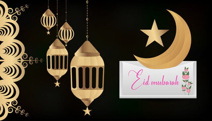 Elegant Eid Mubarak card with Eid Mubarak typography and Eid Mubarak wishes in traditional style