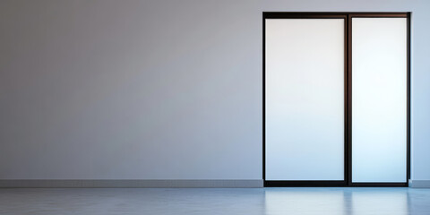 Modern sliding door in minimalist interior design of an empty room