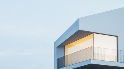 Fototapeta premium Modern architecture featuring a minimalist design with a balcony in soft daylight