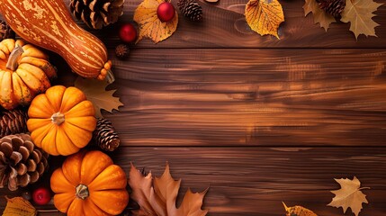 A beautifully designed background for a Thanksgiving card is presented. The background is filled with a warm and grateful Thanksgiving atmosphere, utilizing rich autumnal colors like brown, orange, an
