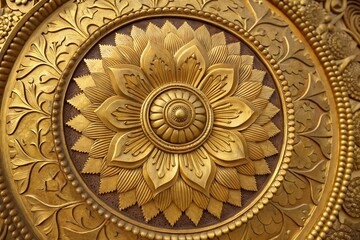 Intricate golden mandala design with floral patterns, perfect for an elegant Islamic background, symbolizing peace and spirituality