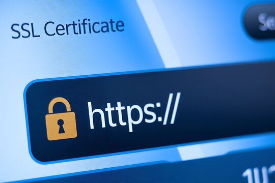 SSL Secure Connection: Close-Up of Browser Window with Lock Icon for HTTPS Encryption and Cybersecurity, ssl lock, ssl padlock, website design, ssl badge, ssl shield, Https, TLS, SSL certificate