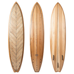 A different view of a wooden surfboard isolated on a transparent background