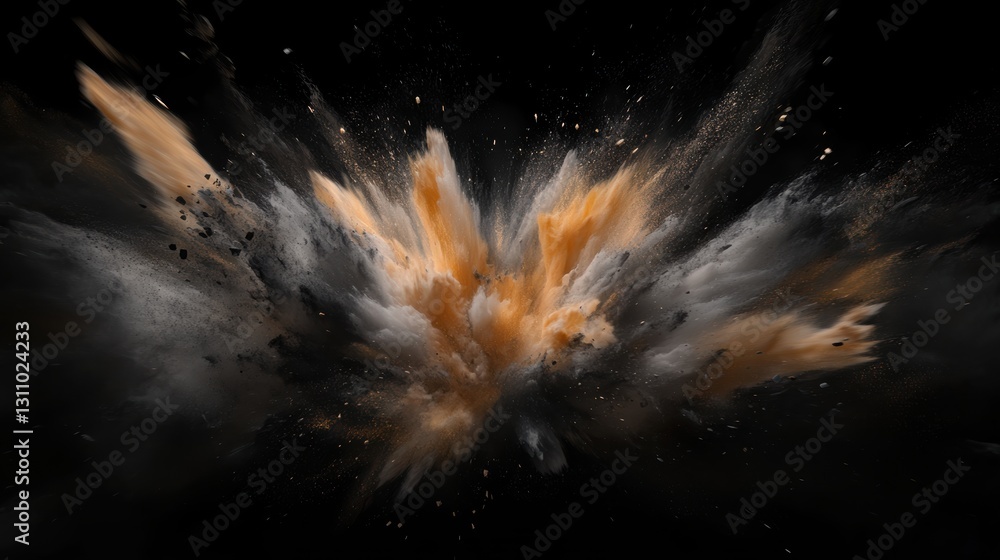 Poster jagged orange explosion bursting through a darkened void generative ai