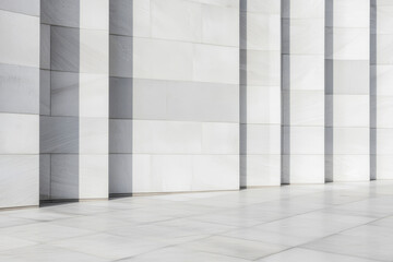 Obraz premium Modern white marble wall design in an urban environment during daylight hours