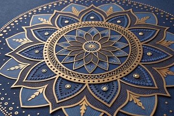 golden floral mandala with a deep blue backdrop, ideal for use as an Islamic background in elegant designs and spiritual concepts