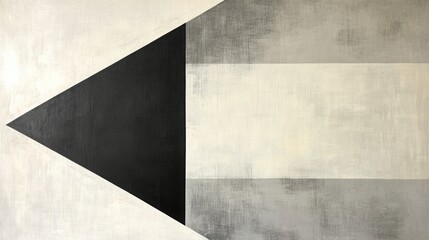 Geometric Harmony: A striking minimalist artwork showcases a bold black triangle intersecting with a serene blend of neutral tones, creating a visual balance of contrast and simplicity