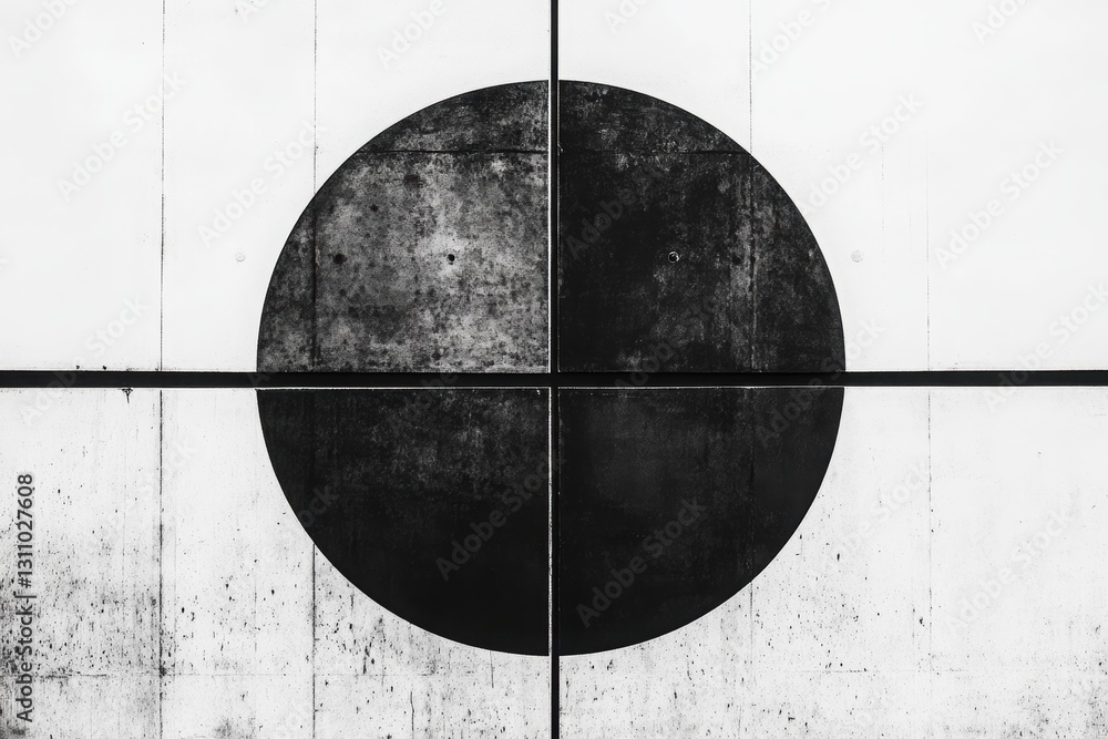 Poster minimalist circular pattern: an abstract composition features a striking black and white circular pa