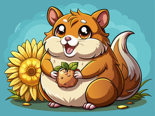 chubby hamster holding a sunflower seed in tiny paws.