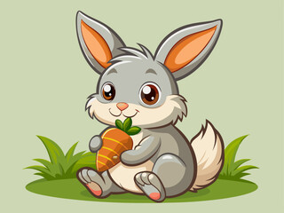Fototapeta premium small bunny nibbling on a carrot with big ears.
