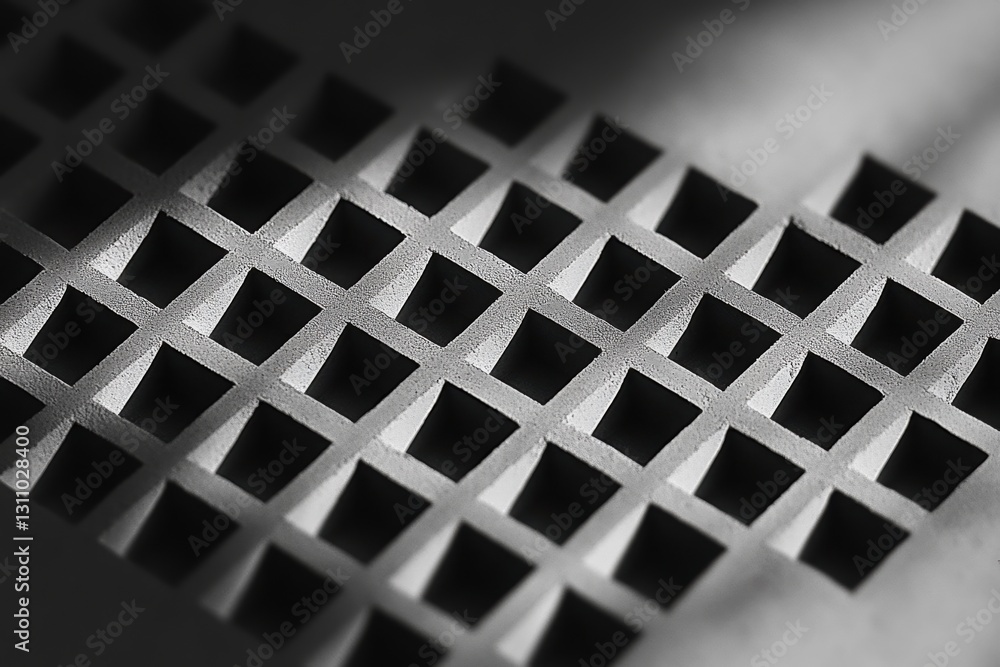 Poster abstract grid: a monochrome close-up of a geometric grid. the play of light and shadow across the re