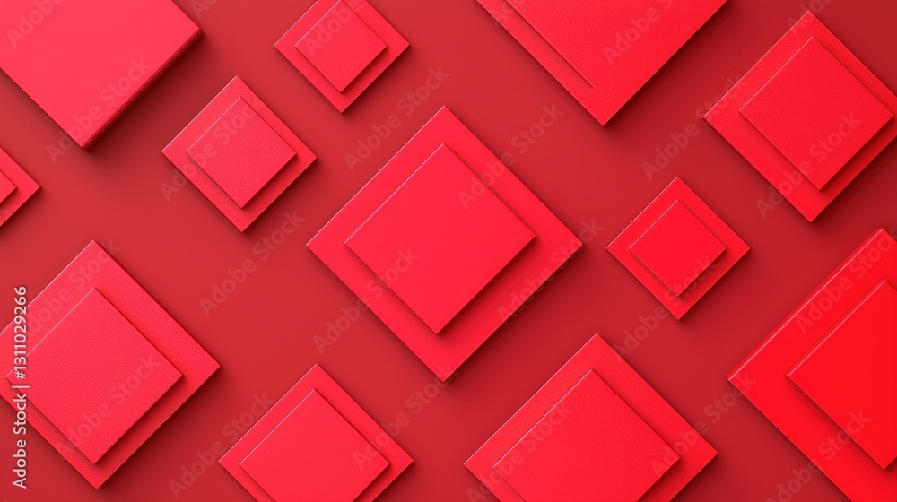 Poster abstract red background with layered squares and geometric shapes