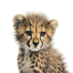Obraz premium Cheetah cub with soft fur isolated on white background