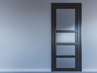 Interior black door design against minimalist gray wall in modern setting