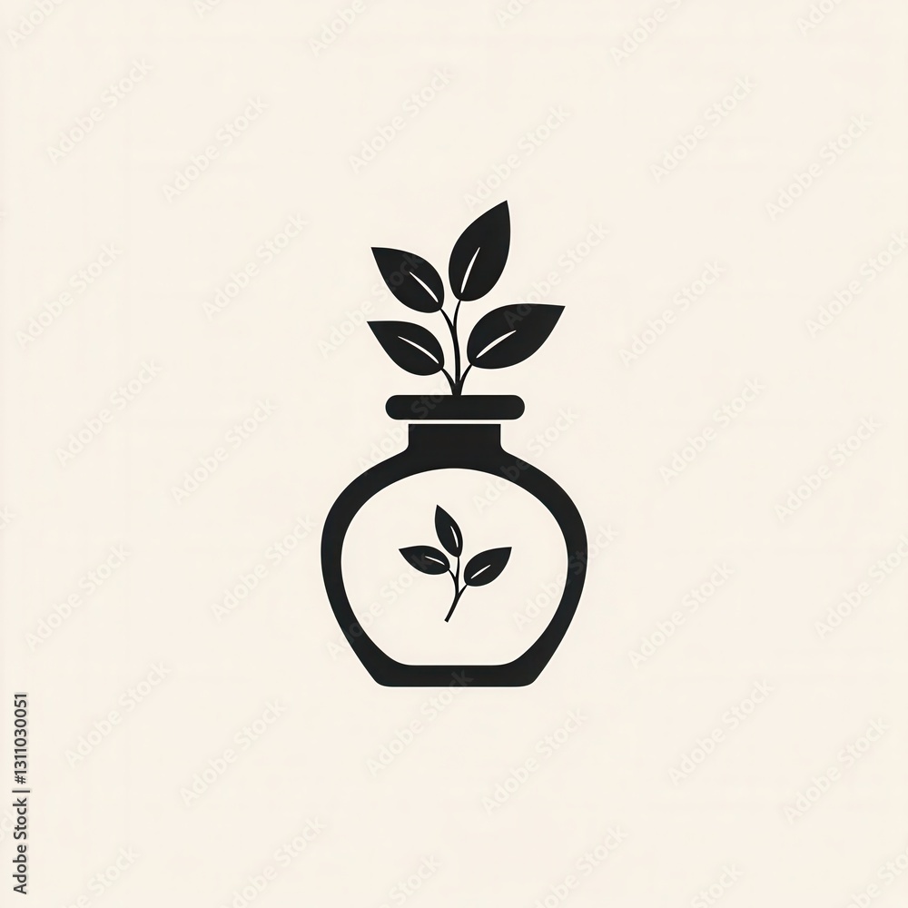 Poster elegant minimalist spice jar logo featuring a simple black and white design with herbal elements, pe