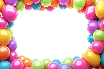 Colorful balloon frame border with white background.