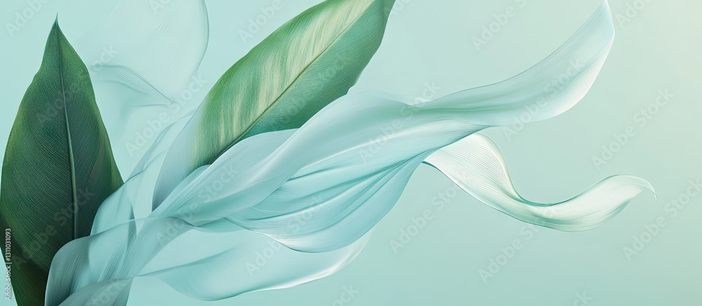 Leinwandbilder twenty flowing banners or signs displayed on a soothing mint background, featuring vibrant leaves an