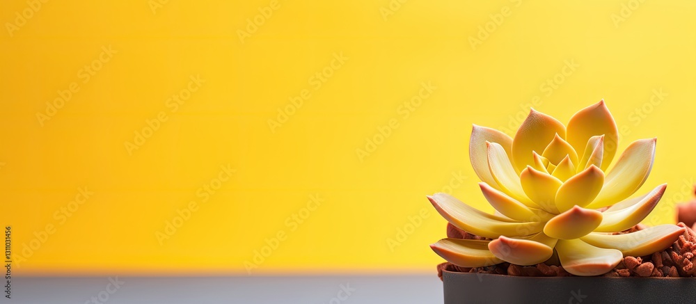 Aufkleber succulent plant in a black pot positioned on the right against a bright yellow background with ample