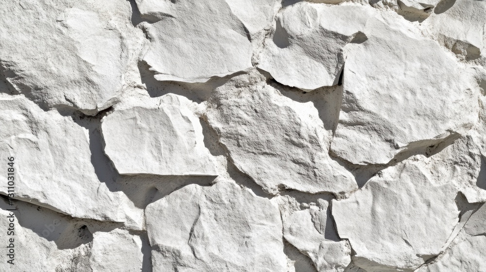 Poster textured stone wall: a close-up view of a wall constructed from irregular shaped stones, creating a 