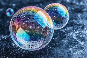 Iridescent Bubbles on Dark Surface