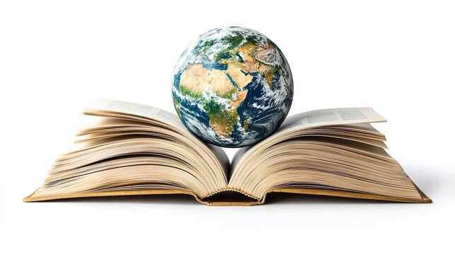 23rd April open book over the planet on an isolated white background
