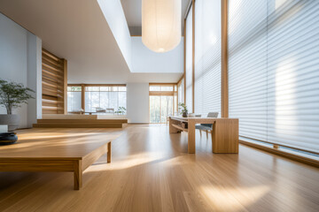 Obraz premium Modern minimalist interior design featuring natural light in a spacious living area