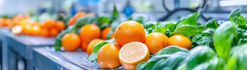 Fresh Oranges and Green Basil in a Bright Kitchen Setting