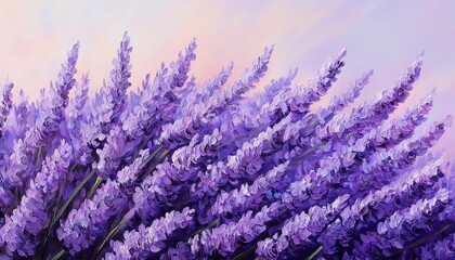 Lavender blooms on a bush, with a sunny hill and soft purple hues, fragrant in a summer floral moment