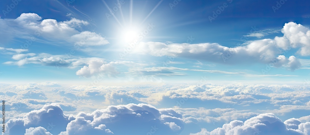 Aufkleber expansive blue sky with bright sun rays illuminating fluffy white clouds offering ample copy space f